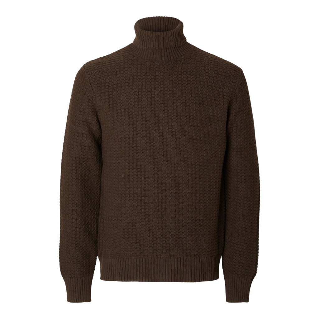 Selected Ls Knit Structure Roll Neck - Chocolate Torte