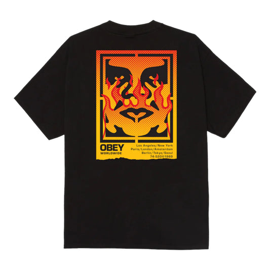 T-Shirt Obey Icon Stencil Flame Tee - Black