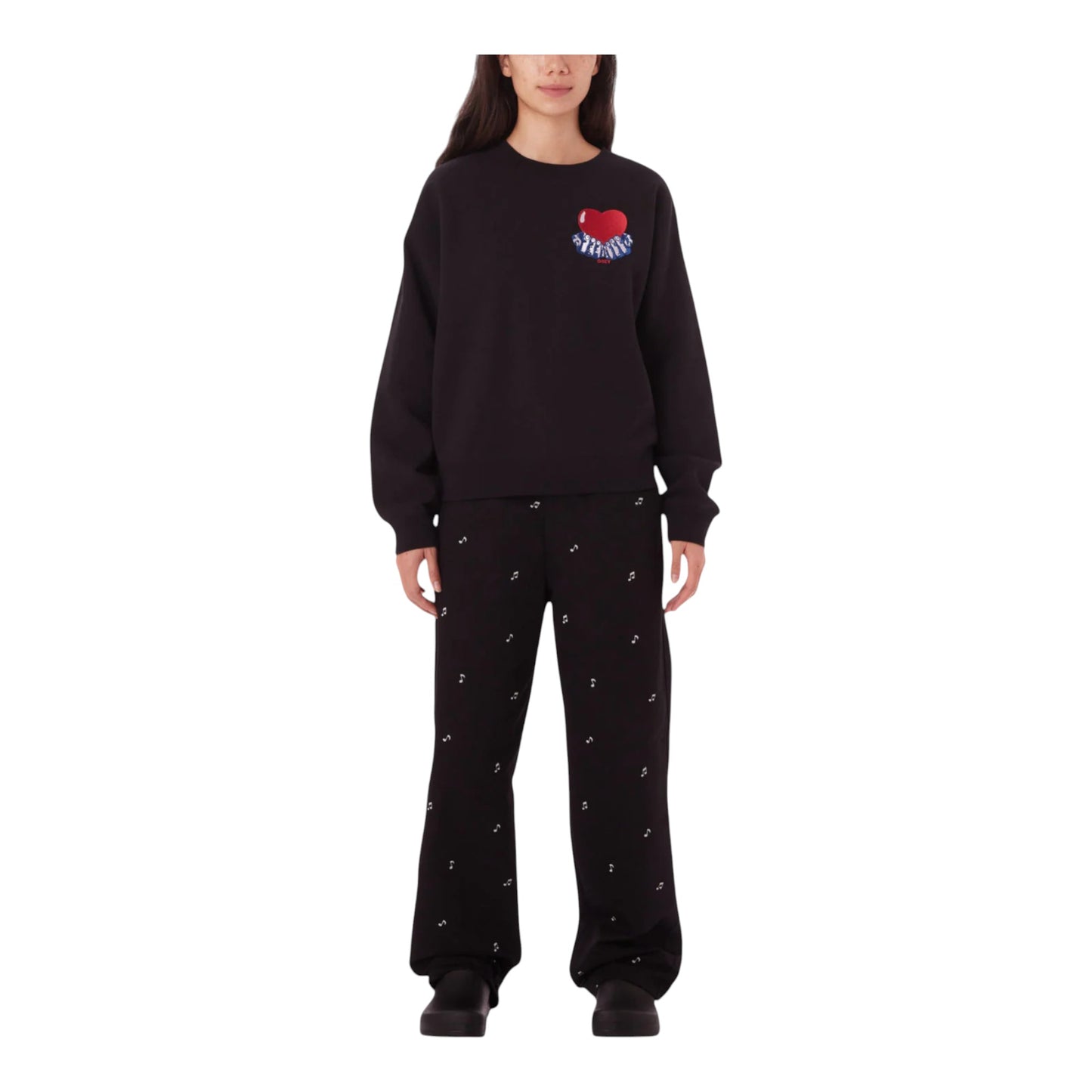 Felpa Donna Heart Crew Fleece - Digital Black Francis Concept