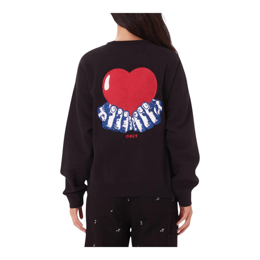 Felpa Donna Heart Crew Fleece - Digital Black Francis Concept