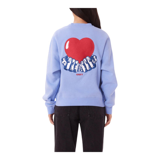 Felpa Donna Obey Heart Crew Fleece - Hydrangea Francis Concept