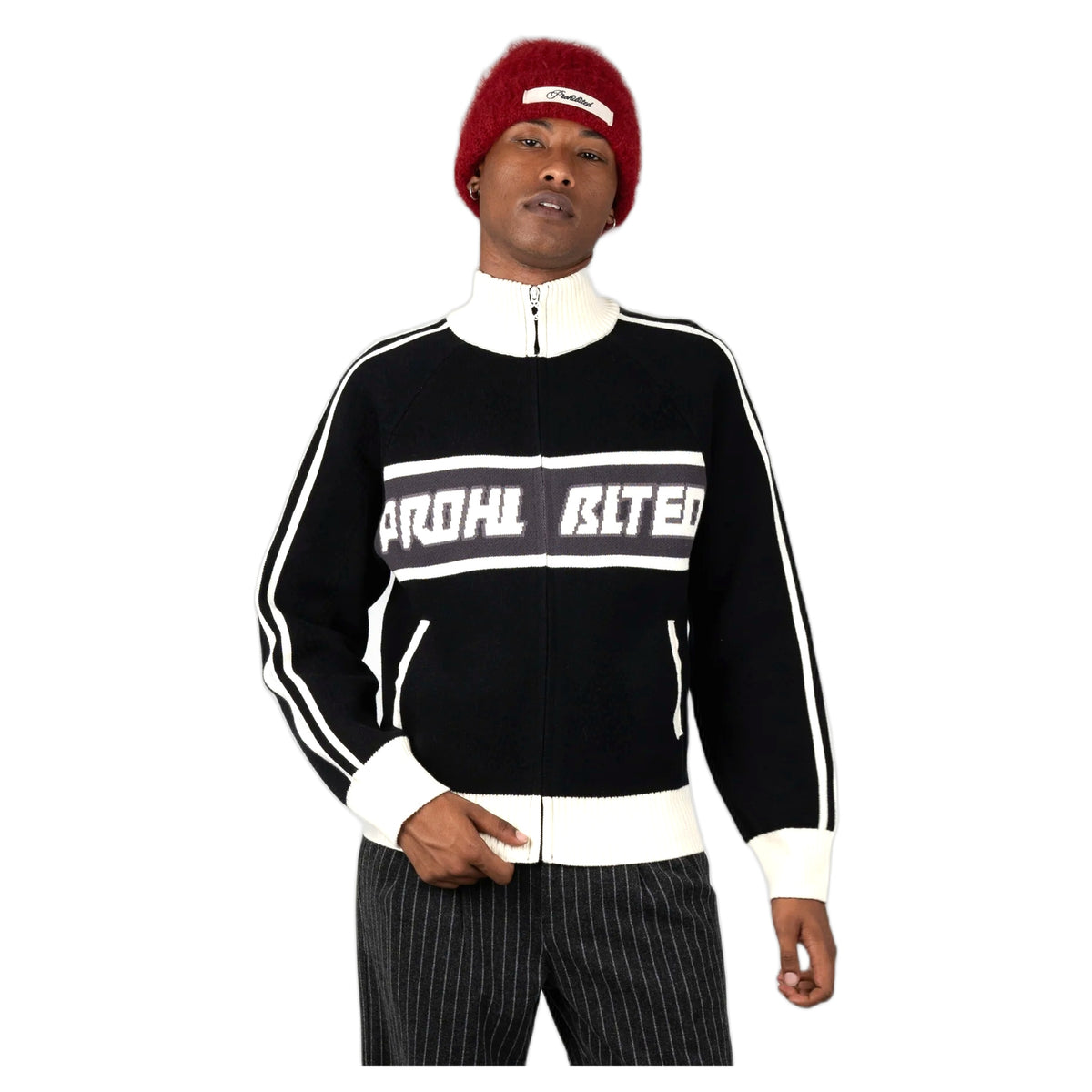 Cardigan Prohibited Letterman Knit Jacket - Black