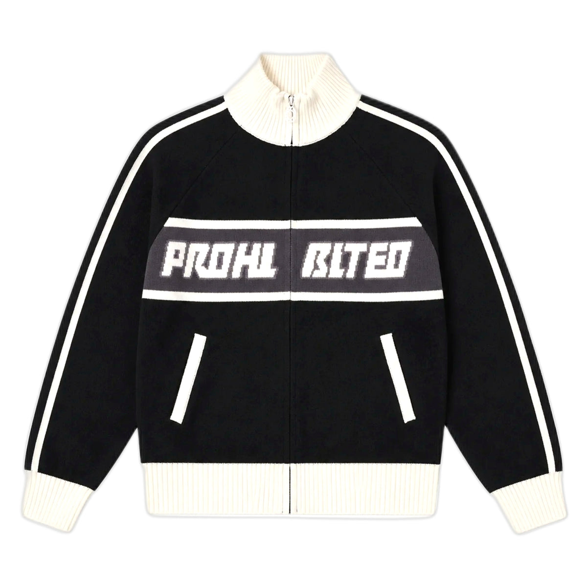 Cardigan Prohibited Letterman Knit Jacket - Black