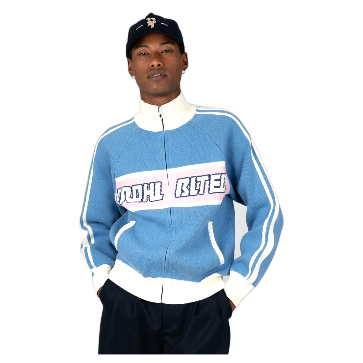 Cardigan Prohibited Letterman Knit Jacket - Light Blue