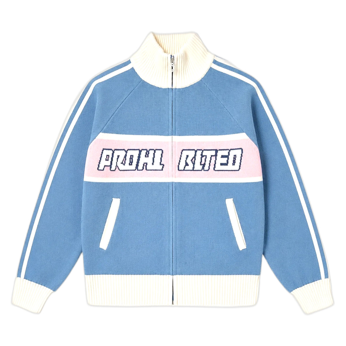 Cardigan Prohibited Letterman Knit Jacket - Light Blue