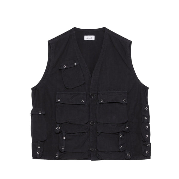 Gilet Uomo Amish Vest Parà MAN AMISH Ripstop SW Washed black Nero Francis Concept