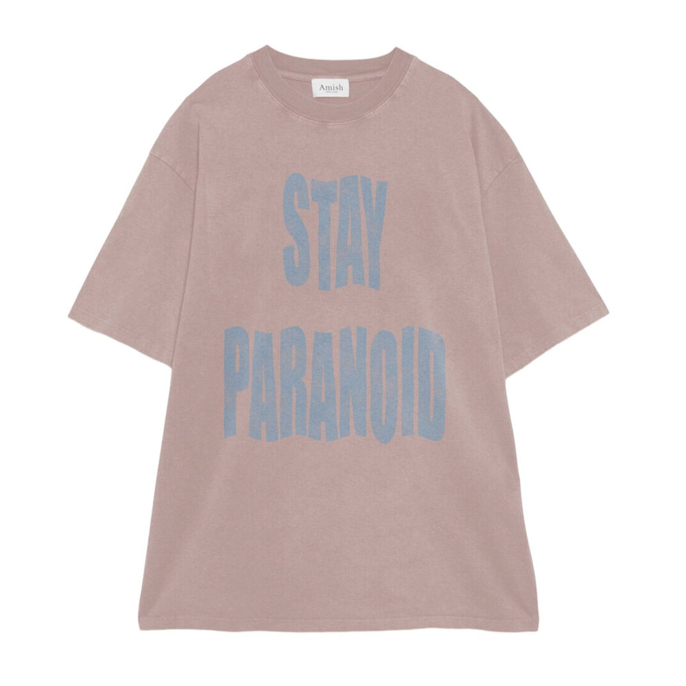 T-shirt Uomo oversize Amish Stay paranoid MAN AMISH Jersey Pigment Grey pink/White Bianco Francis Concept