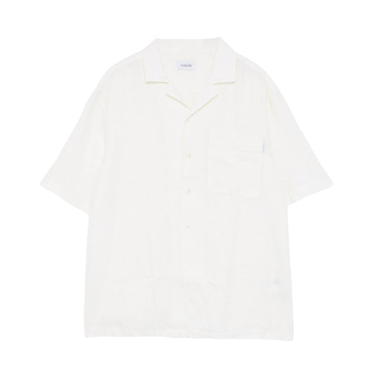 Camicia Uomo in lino Amish Highland Shirt MAN AMISH Linen Dyed Off White Bianco Francis Concept