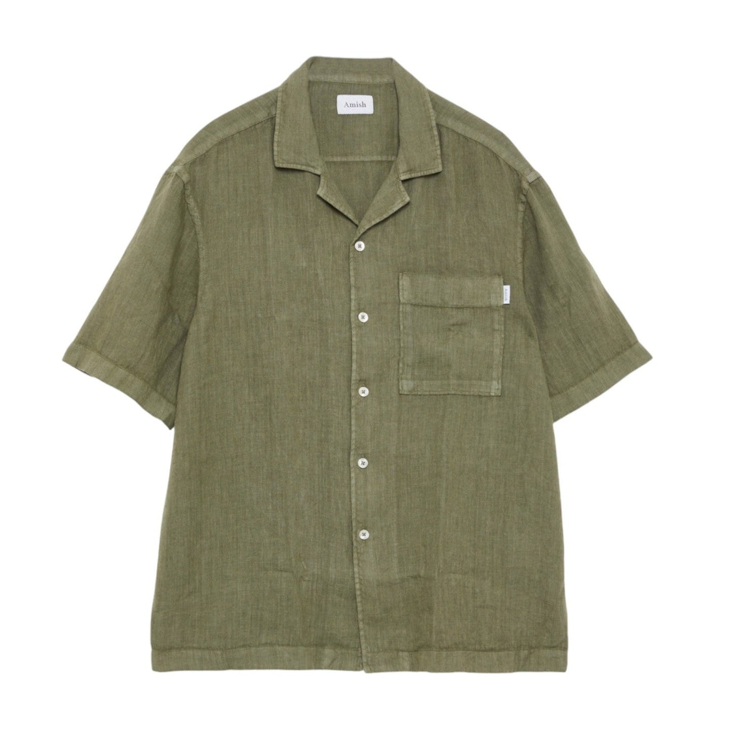 Camicia Uomo in lino Amish Highland Shirt MAN AMISH Linen Dyed Army Green Verde Francis Concept