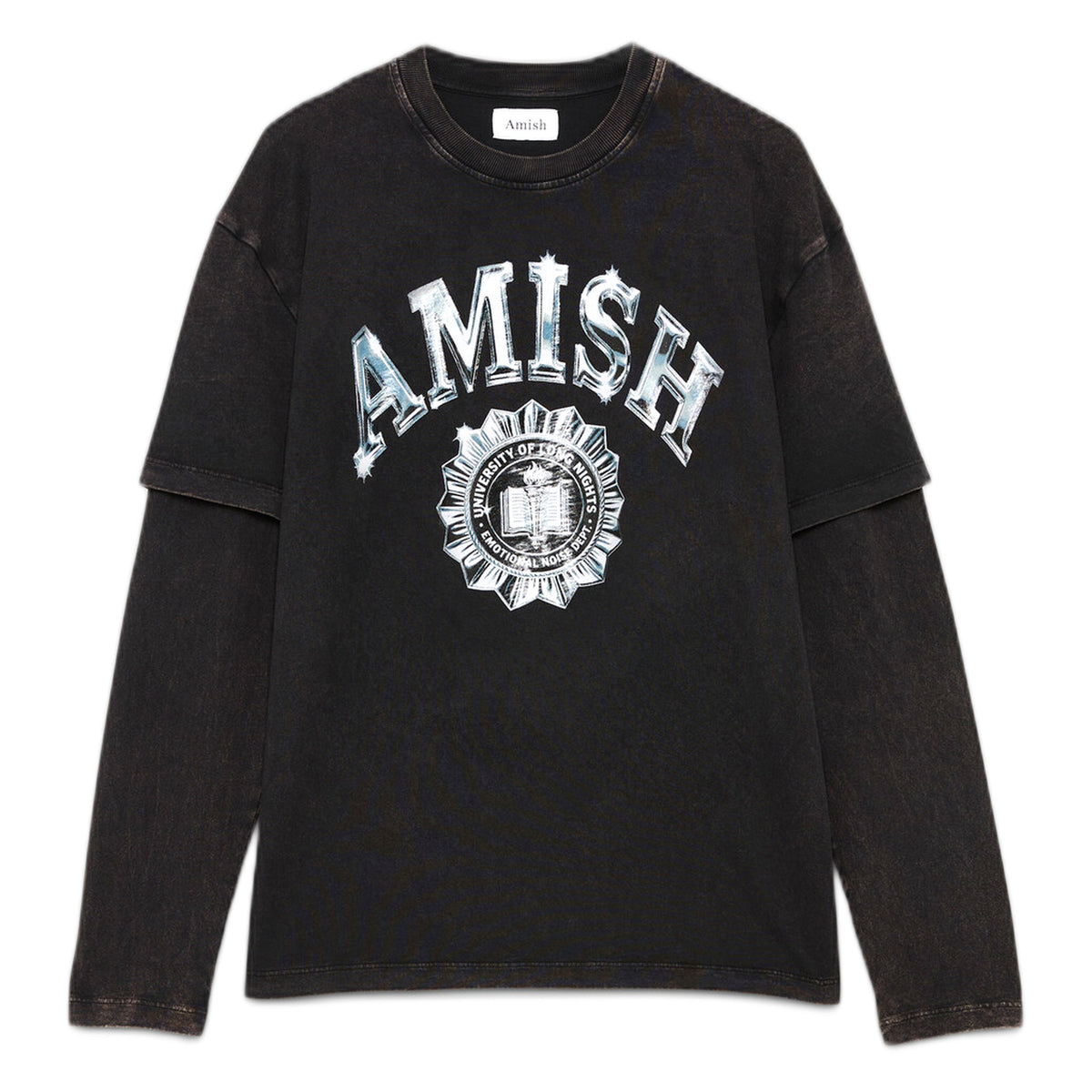 Long Sleeve T-Shirt Amish Double Layer Metallic - Pigment Washed Black