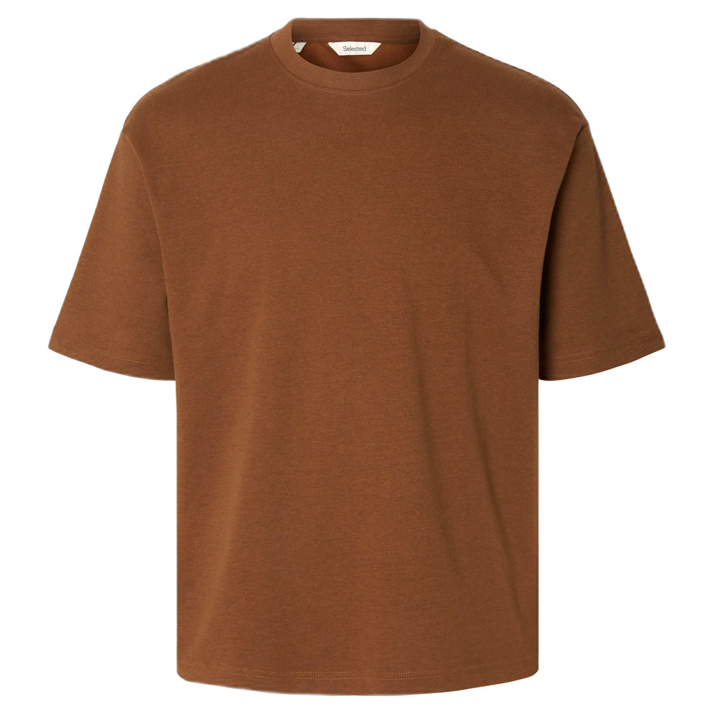 T-Shirt Selected Homme Loose Oscar SS O-Neck Tee - Toffee Melange