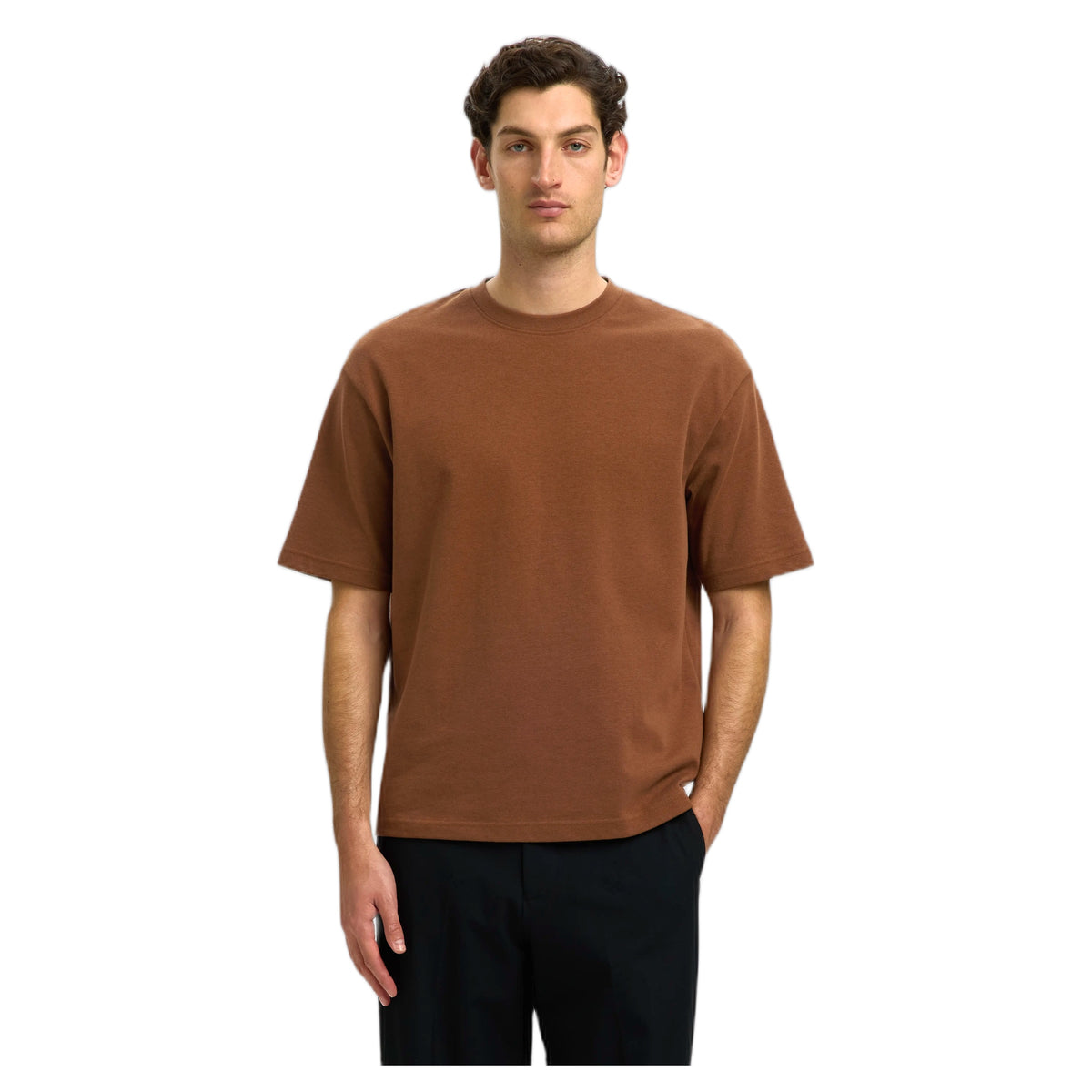 T-Shirt Selected Homme Loose Oscar SS O-Neck Tee - Toffee Melange