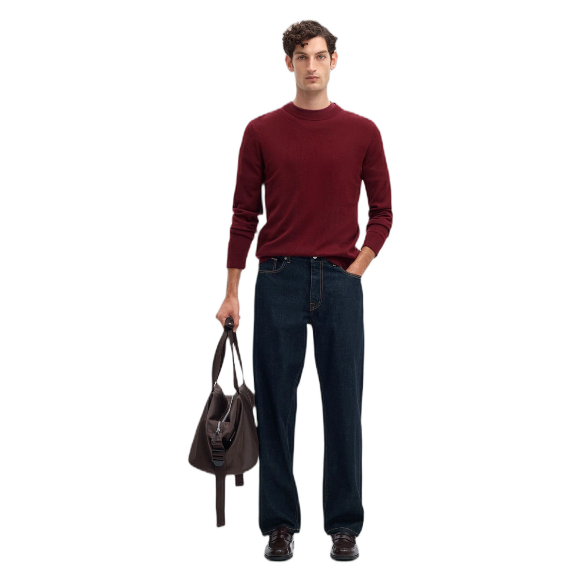 Maglione Selected Homme Tray LS Knit Reg Merino Crew Neck - Tawny Port