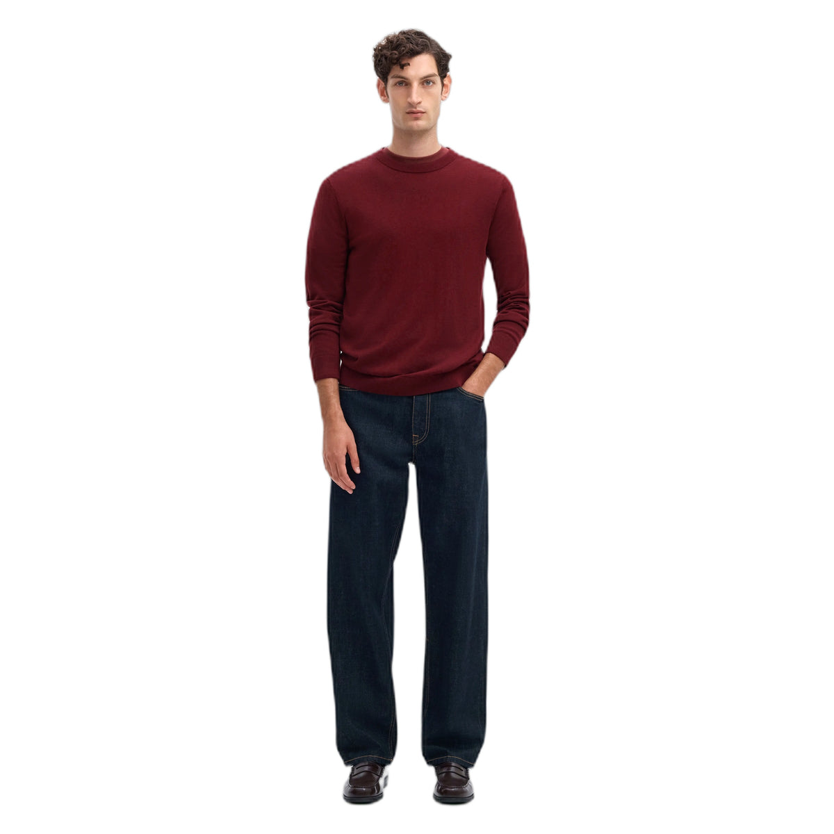 Maglione Selected Homme Tray LS Knit Reg Merino Crew Neck - Tawny Port