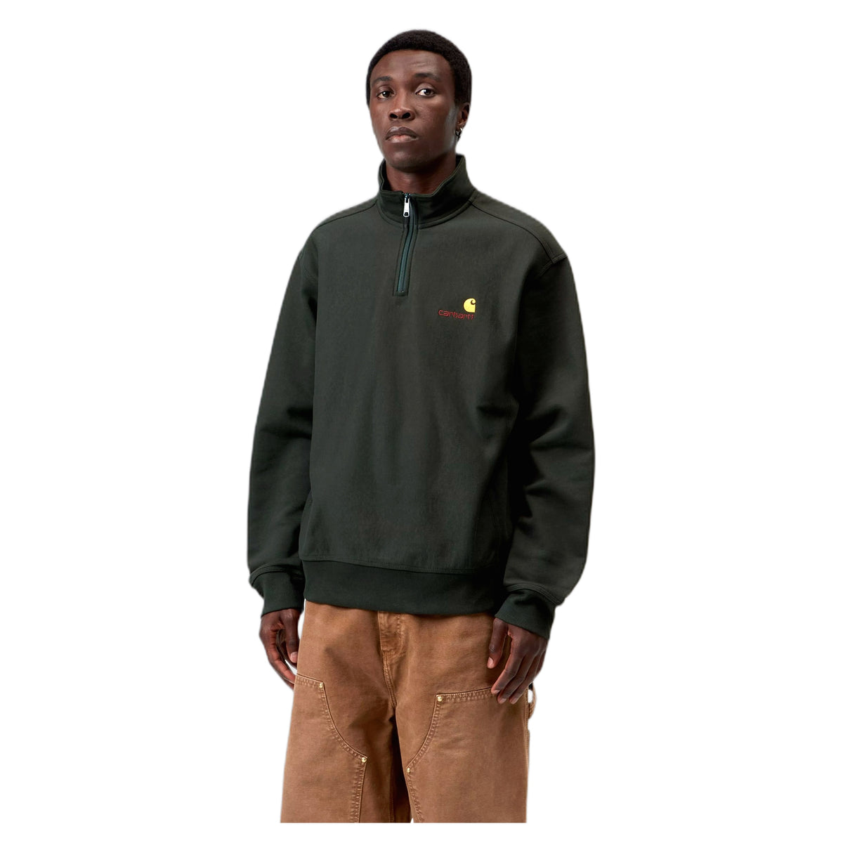 Felpa Carhartt Wip Half Zip American Script Sweatshirt - Raven