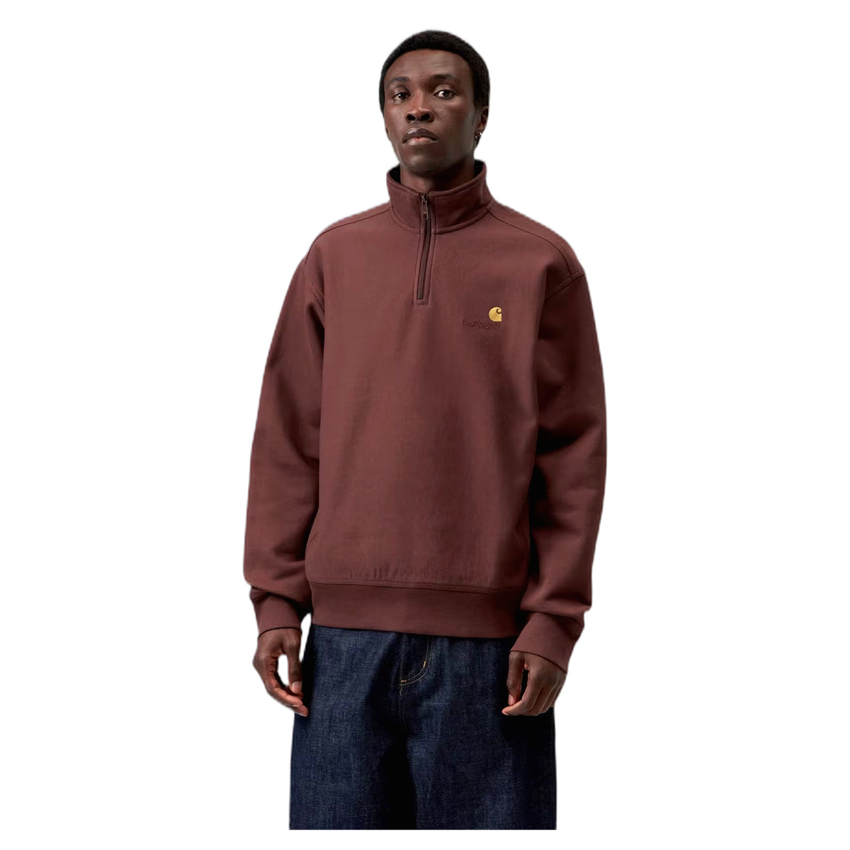 Felpa Carhartt Wip Half Zip American Script Sweatshirt - Amarone