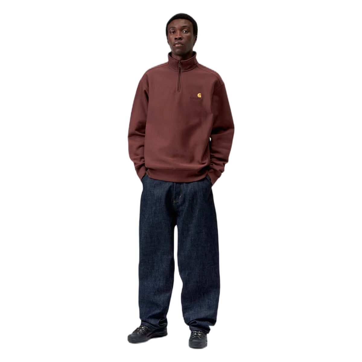 Felpa Carhartt Wip Half Zip American Script Sweatshirt - Amarone