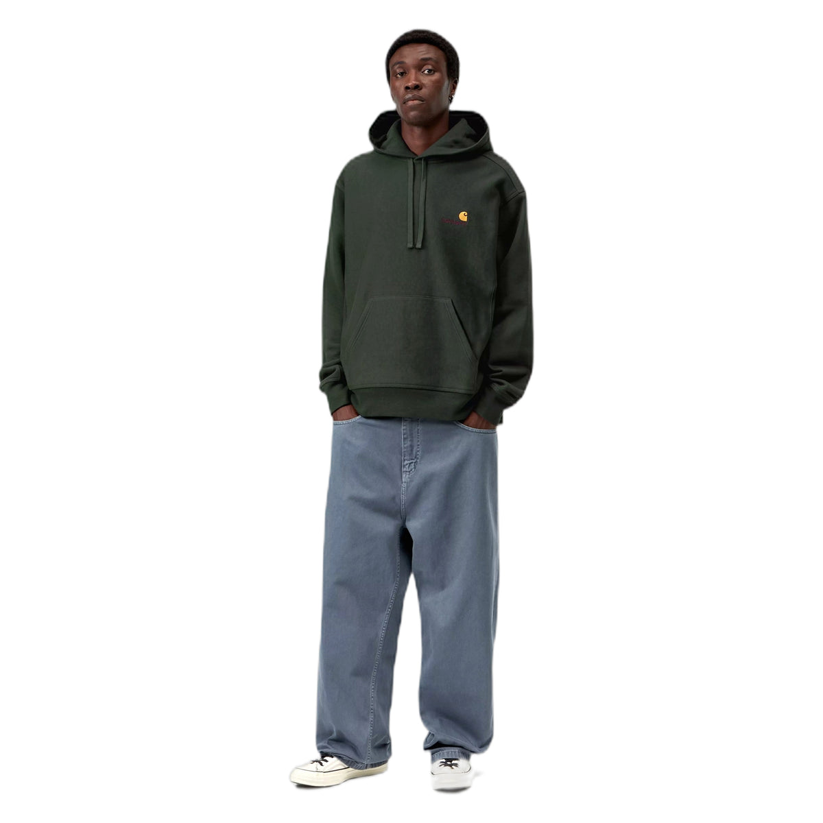 Felpa Carhartt Wip Hooded American Script Sweatshirt - Raven
