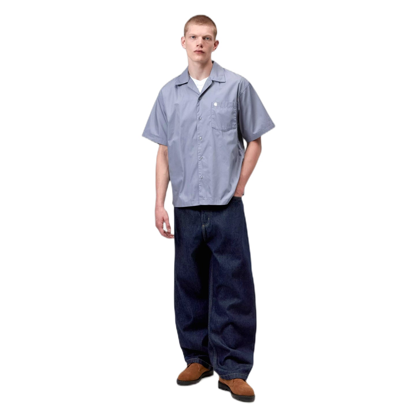 Camicia Carhartt Wip S/S Kendry Shirt -Shady Blue / White