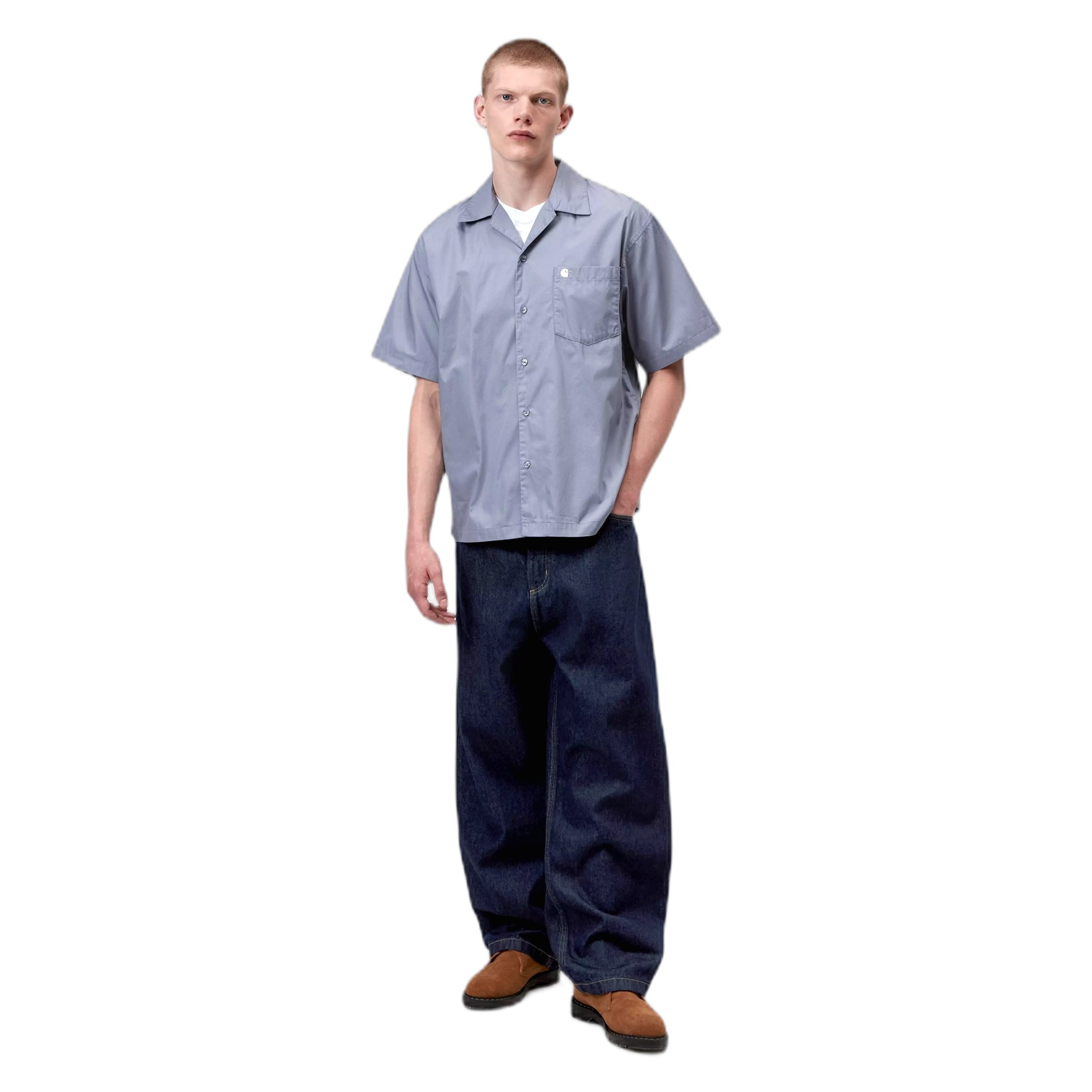 Camicia Carhartt Wip S/S Kendry Shirt -Shady Blue / White
