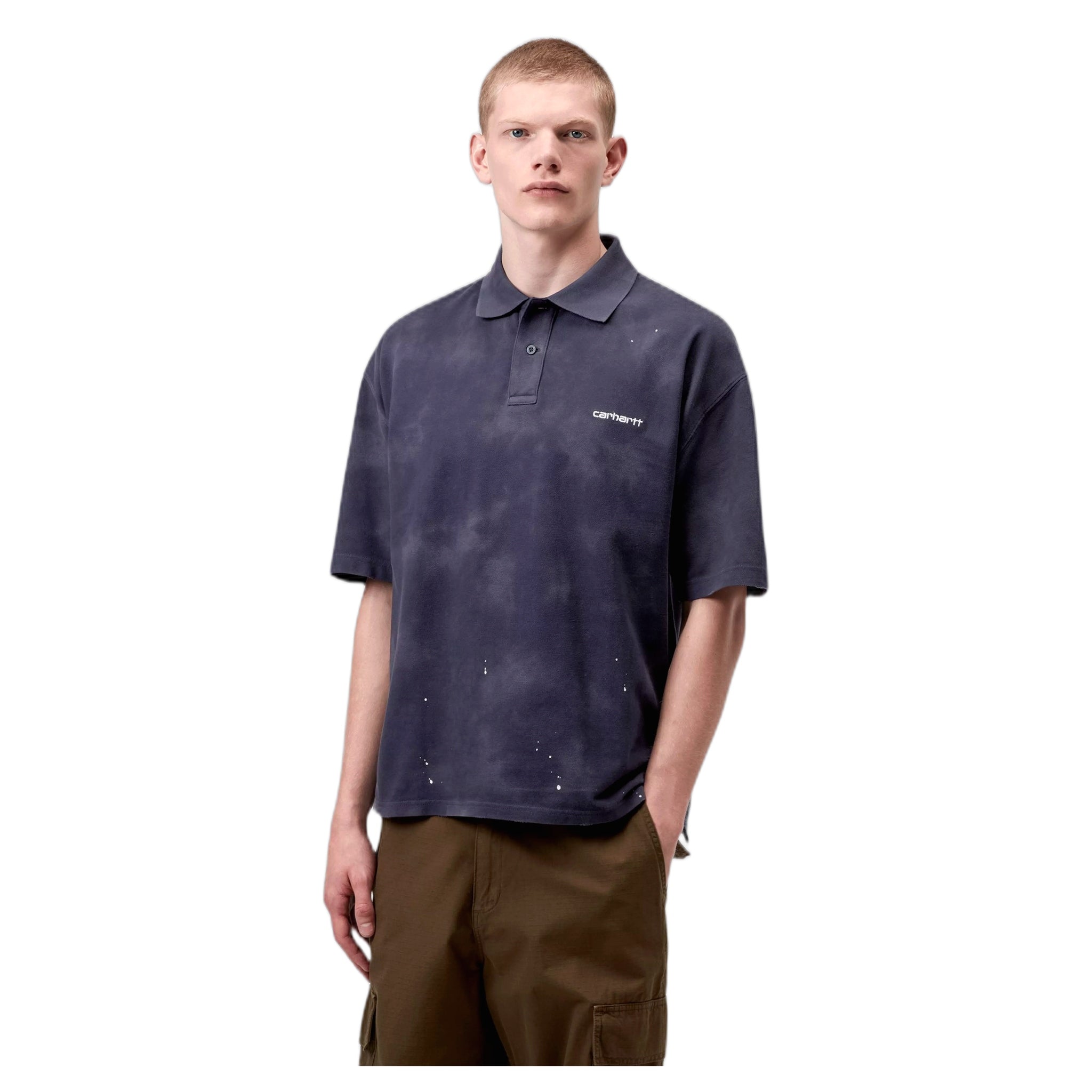 Polo Carhartt Wip S/S Painter Polo -Dark Navy destroy wash, splatter