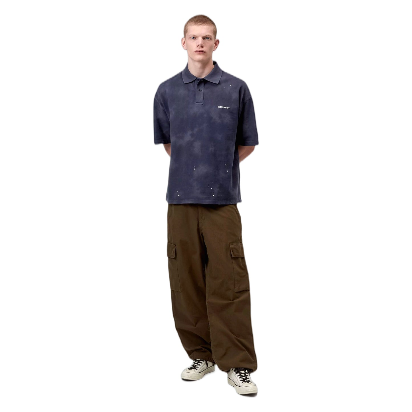 Polo Carhartt Wip S/S Painter Polo -Dark Navy destroy wash, splatter