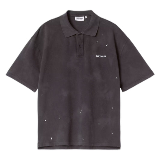 Polo Carhartt Wip S/S Painter Polo -Black destroy wash, splatter