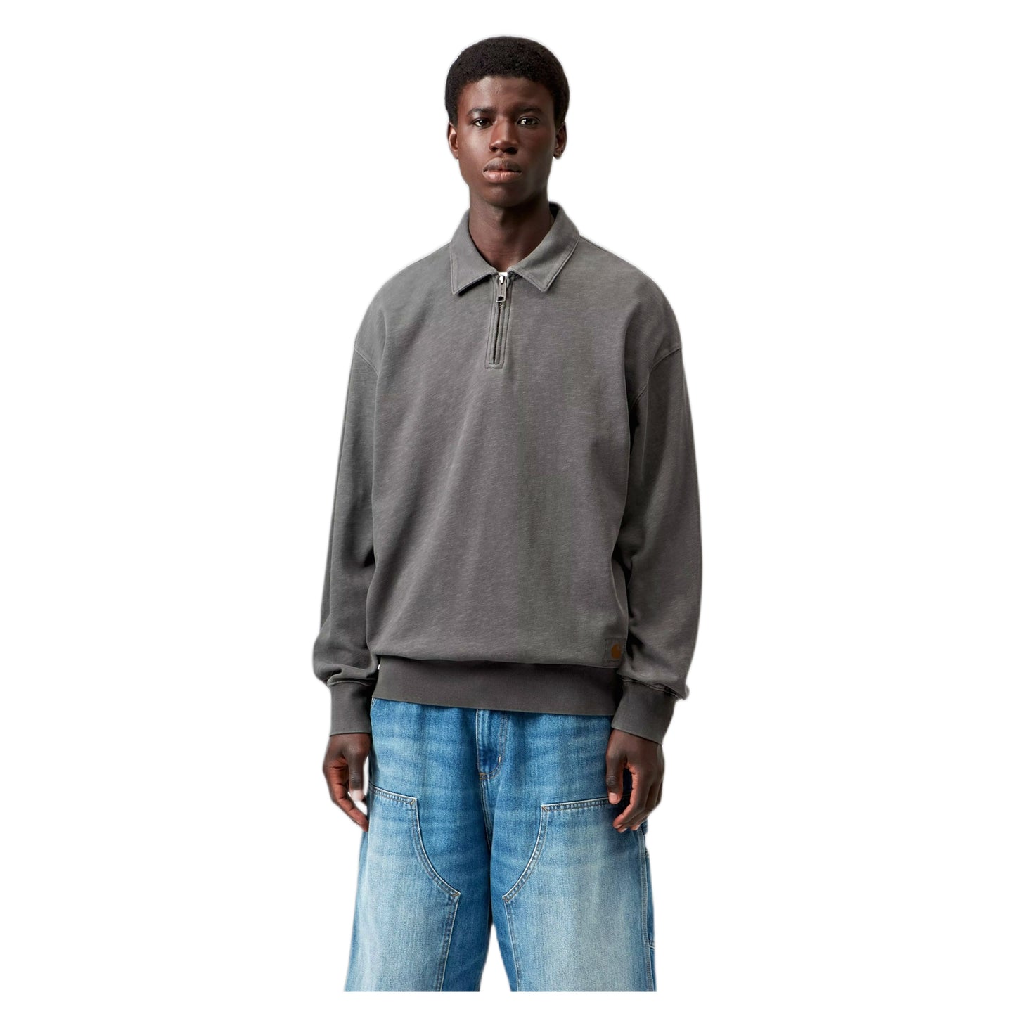 Felpa Carhartt Wip Harper Polo - Black garment dyed