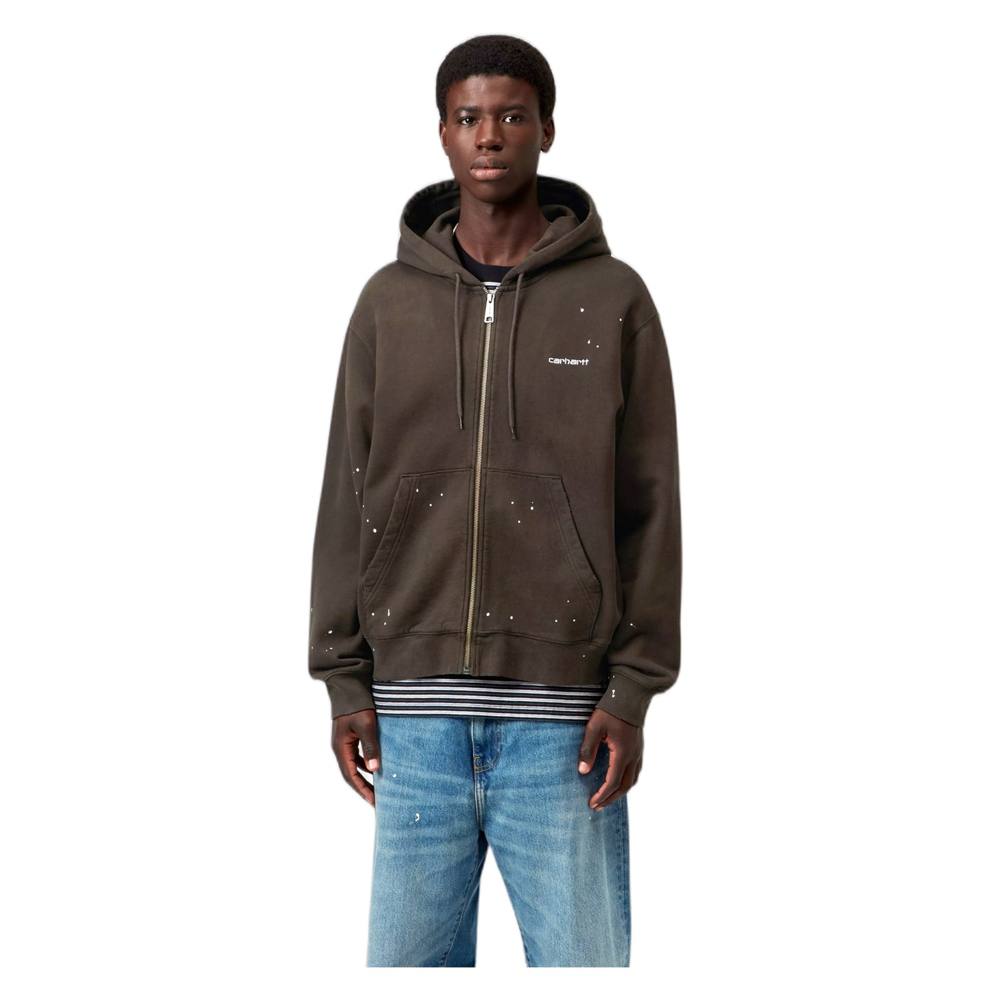 Felpa Carhartt Wip Hooded Painter Jacket  - Tobacco destroy wash, splatter
