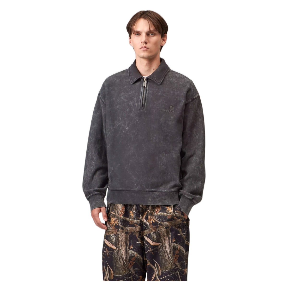 Felpa Carhartt Wip Lambert Polo Sweater - Black Moon Wash