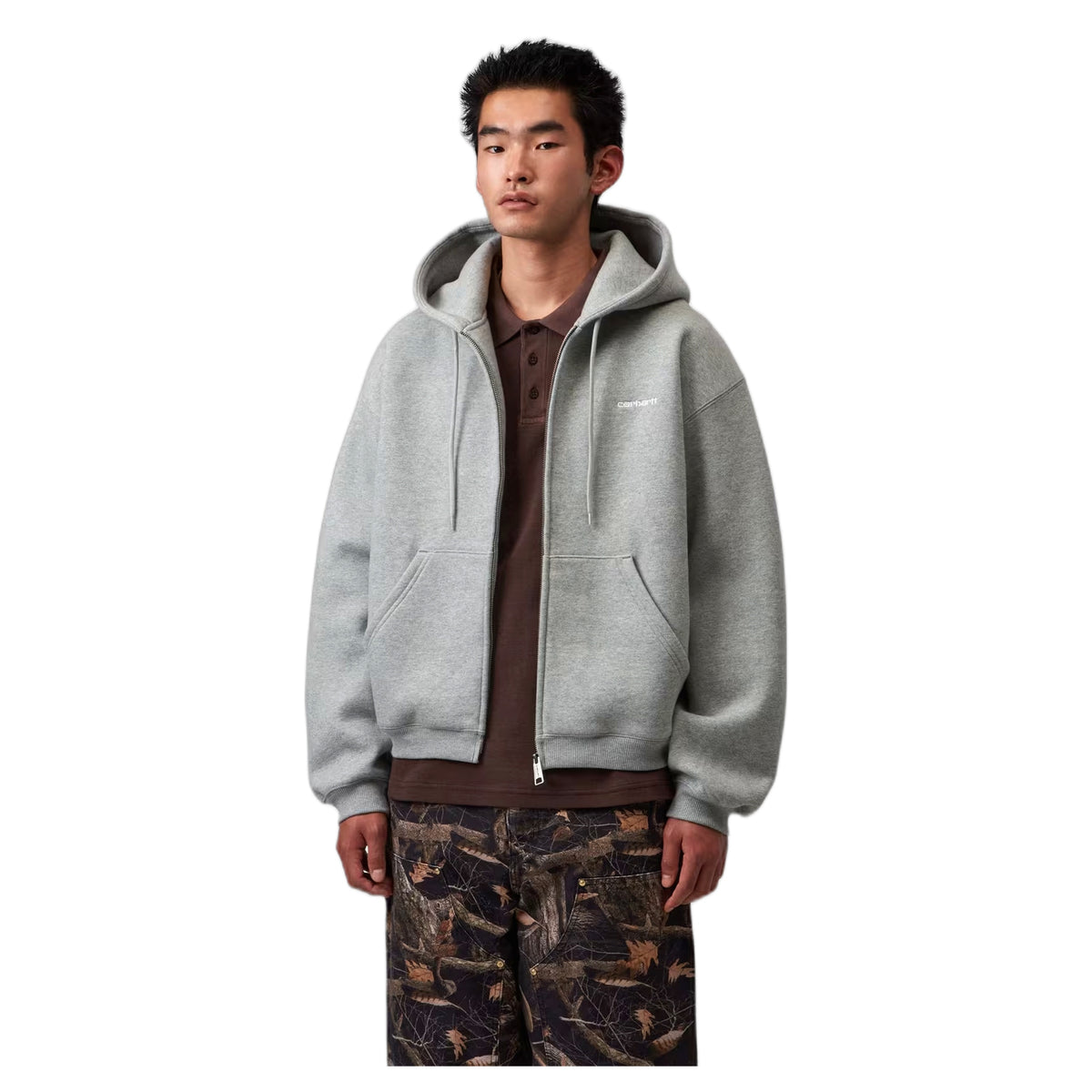 Felpa Carhartt Wip Hooded Ebbert Jacket - Grey Heather / White