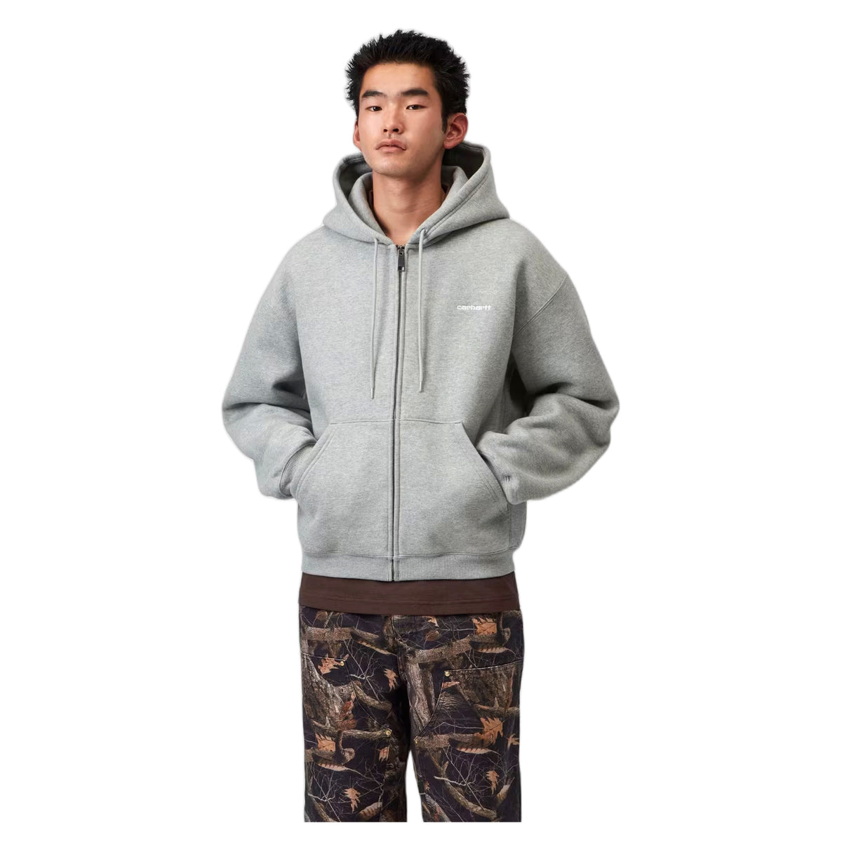 Felpa Carhartt Wip Hooded Ebbert Jacket - Grey Heather / White