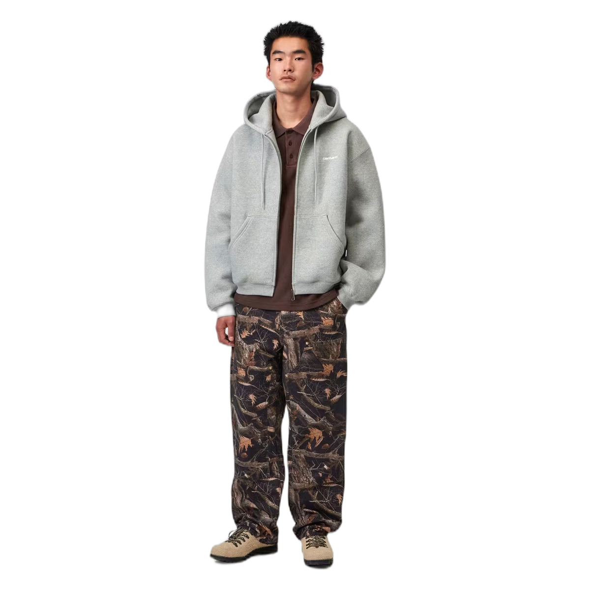Felpa Carhartt Wip Hooded Ebbert Jacket - Grey Heather / White