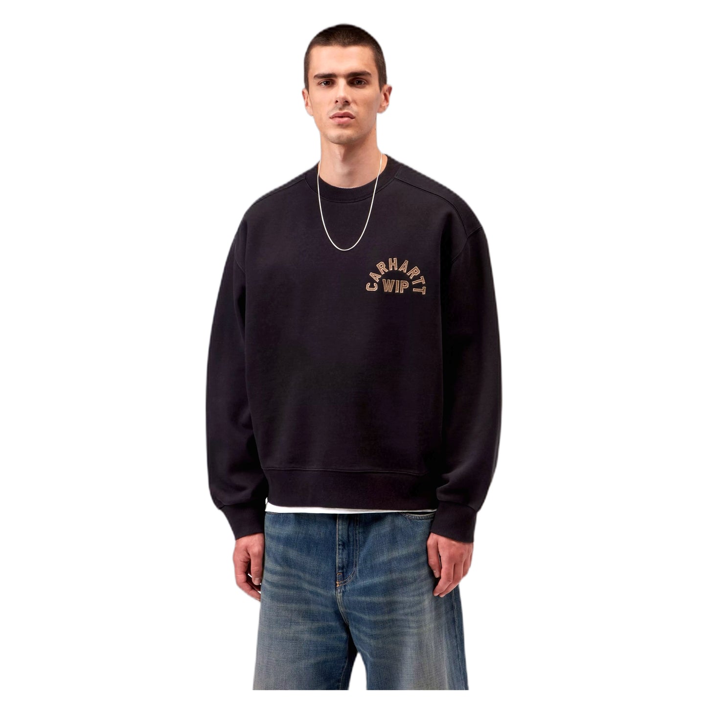 Felpa Carhartt Wip Arch Script Sweat - Black / Hamilton Brown Stone Washed