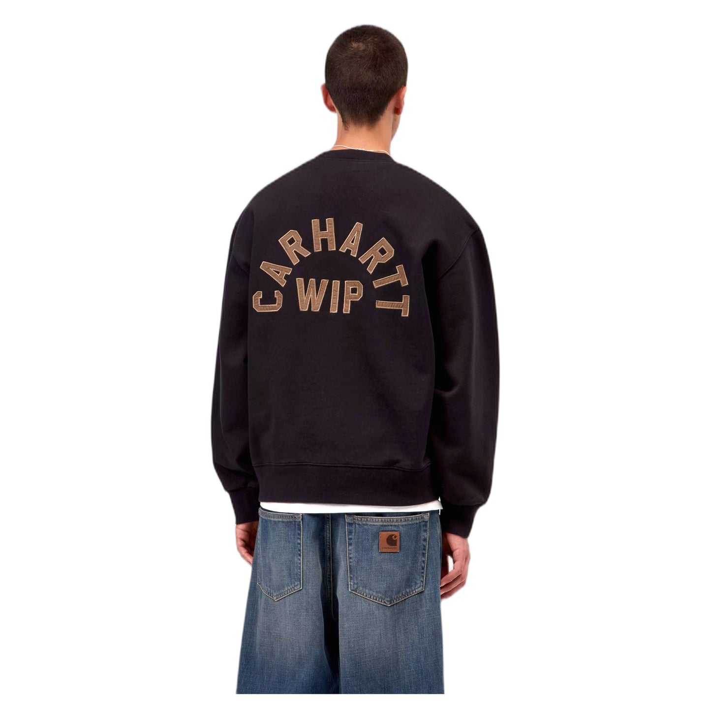 Felpa Carhartt Wip Arch Script Sweat - Black / Hamilton Brown Stone Washed