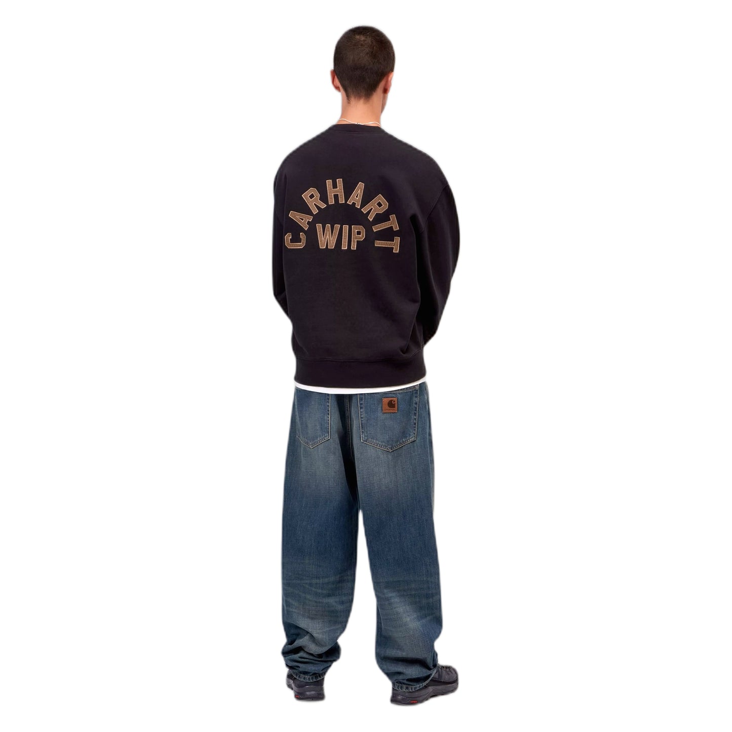 Felpa Carhartt Wip Arch Script Sweat - Black / Hamilton Brown Stone Washed