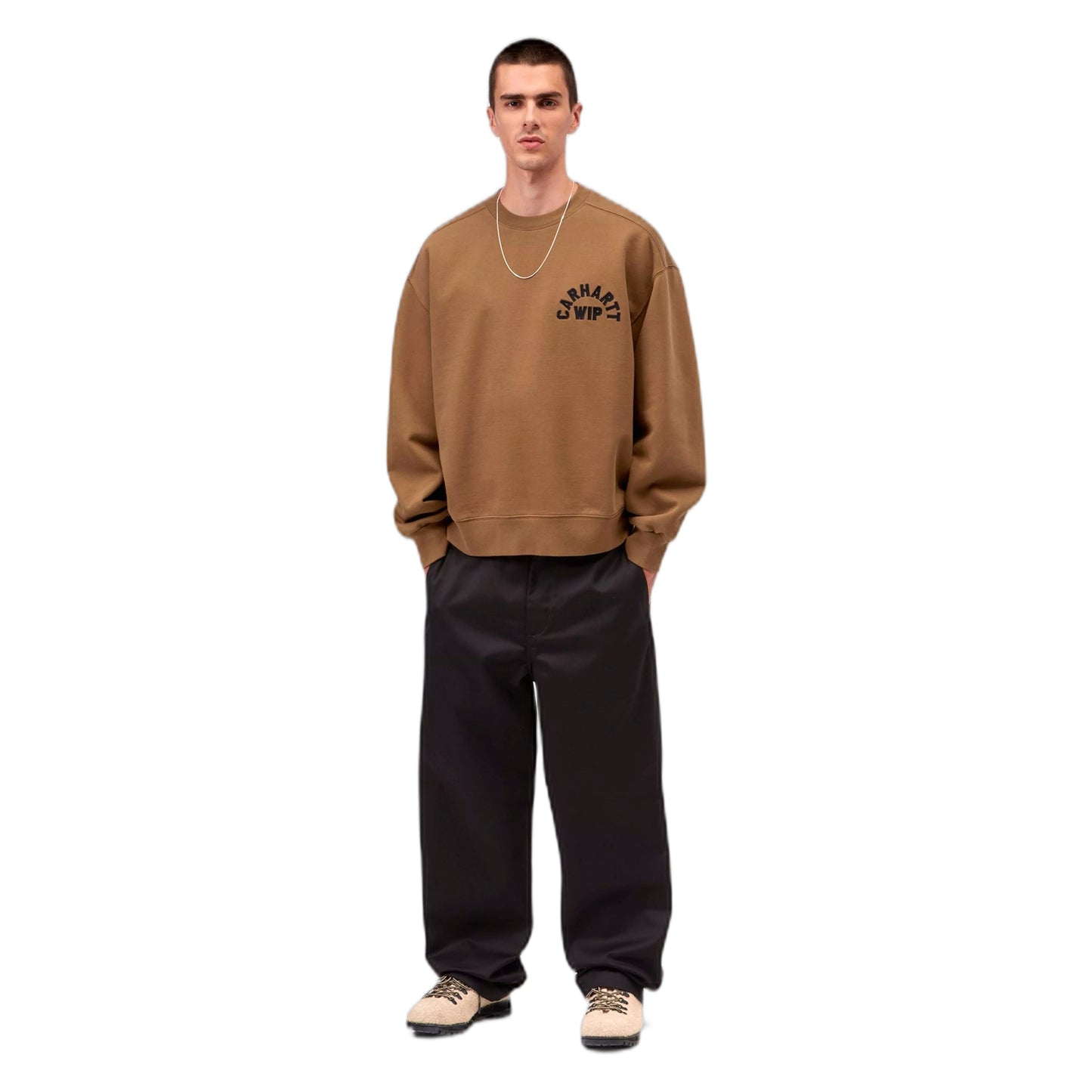 Felpa Carhartt Wip Arch Script Sweat - WIP H Brown / Black Stone Washed