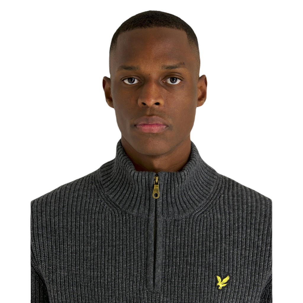 Lyle and Scott Ribbed Quarter Zip - Charcoal Marl
