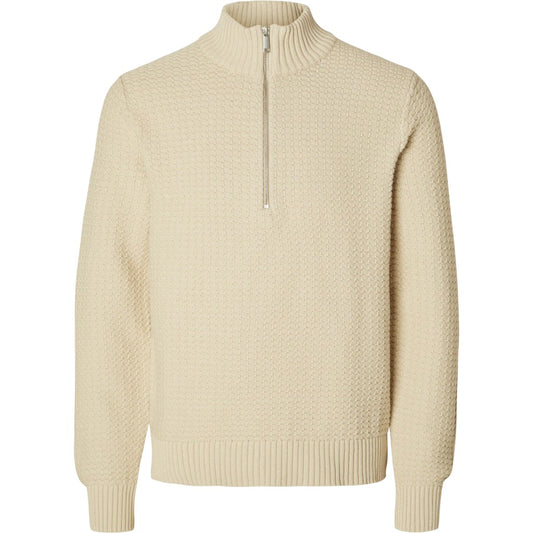 Selected Ls Knit Structure Half Zip - Oatmeal