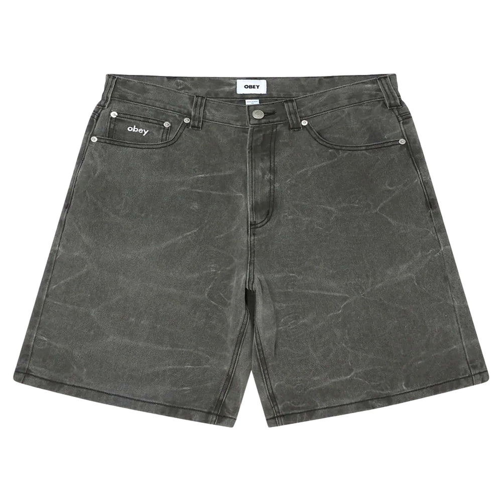 Bermuda Obey Bigwig Baggy denim Short - Black Wrinkle Wash - Bermuda di Obey | Francis Concept