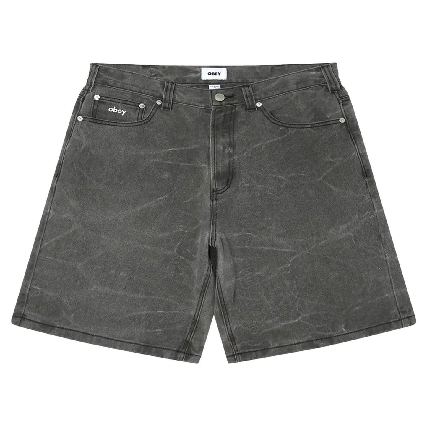 Bermuda Obey Bigwig Baggy denim Short - Black Wrinkle Wash - Bermuda di Obey | Francis Concept