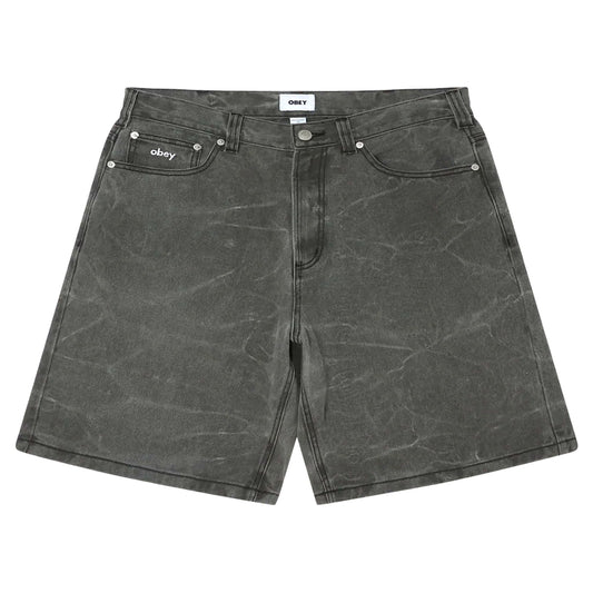 Bermuda Obey Bigwig Baggy denim Short - Black Wrinkle Wash
