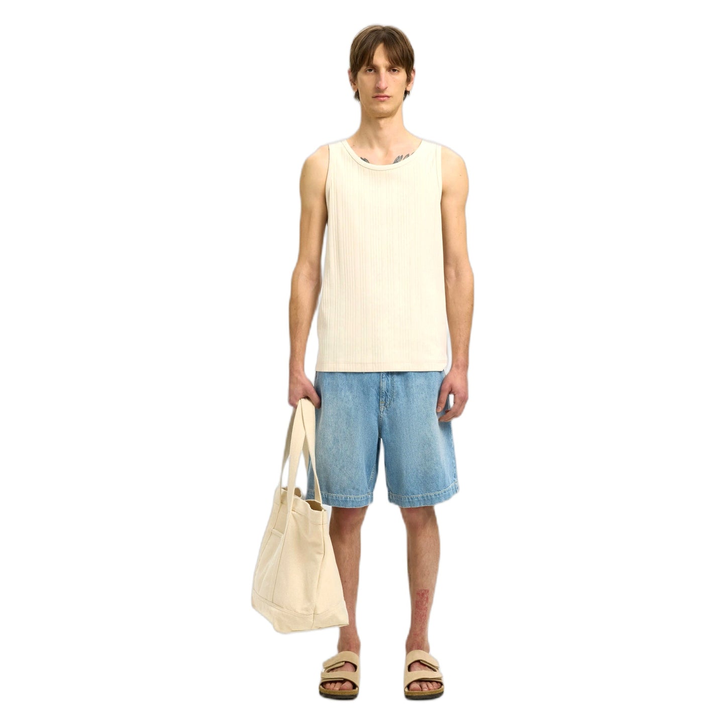 Bermuda Selected Homme Loose Mason Denim Shorts - Light Blue