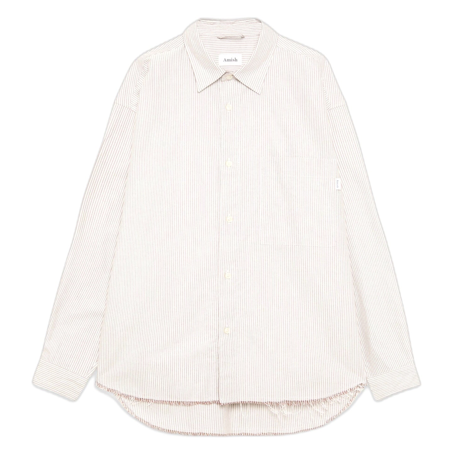 Camicia Amish Dropped Raw Edge Oxford Stripe Washed - Off White - Camicie di Amish | Francis Concept