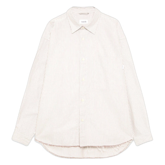 Camicia Amish Dropped Raw Edge Oxford Stripe Washed - Off White - Camicie di Amish | Francis Concept