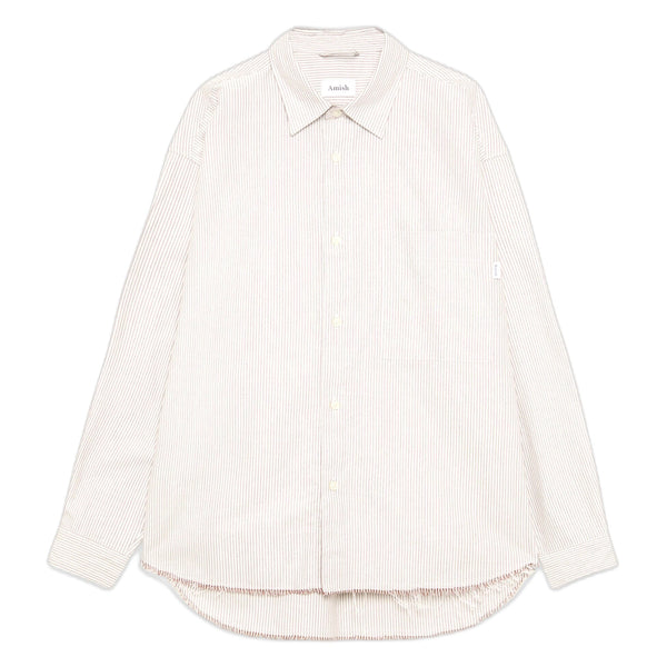 Camicia Amish Dropped Raw Edge Oxford Stripe Washed - Off White - Camicie di Amish | Francis Concept