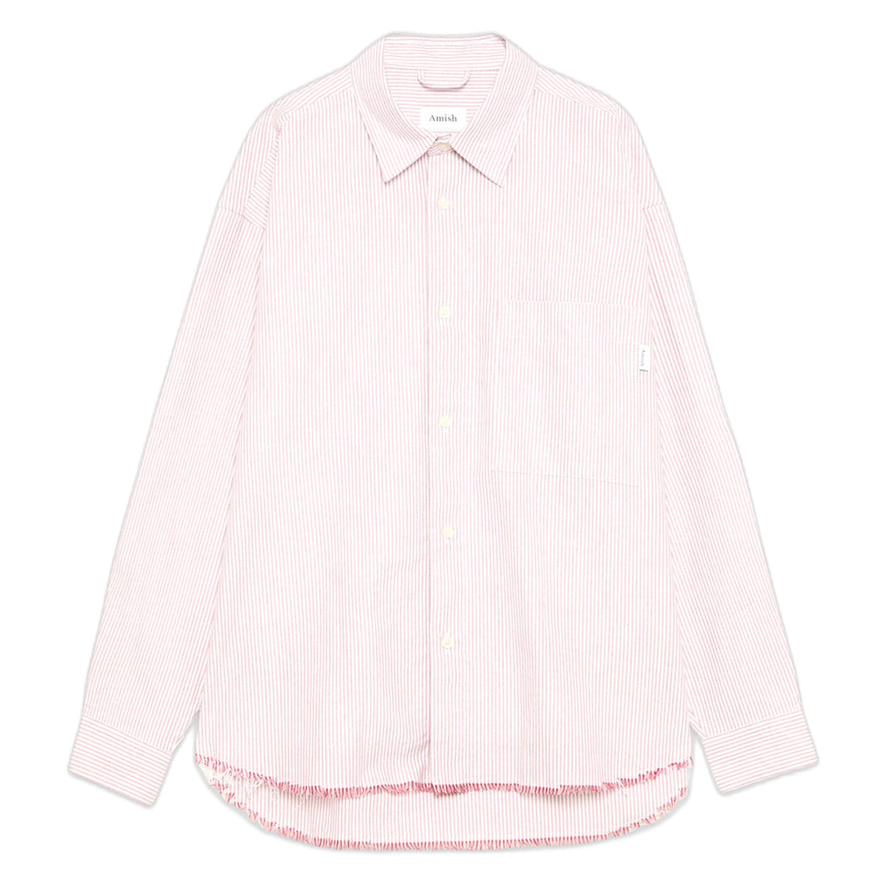 Camicia Amish dropped Raw Edge Oxford Stripe Washed - White / Red - Camicie di Amish | Francis Concept