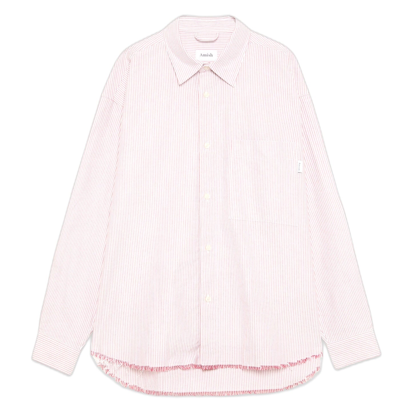 Camicia Amish dropped Raw Edge Oxford Stripe Washed - White / Red - Camicie di Amish | Francis Concept