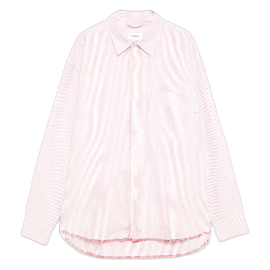 Camicia Amish dropped Raw Edge Oxford Stripe Washed - White / Red - Camicie di Amish | Francis Concept