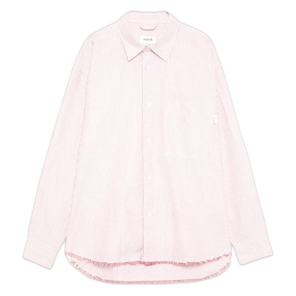 Camicia Amish dropped Raw Edge Oxford Stripe Washed - White / Red - Camicie di Amish | Francis Concept